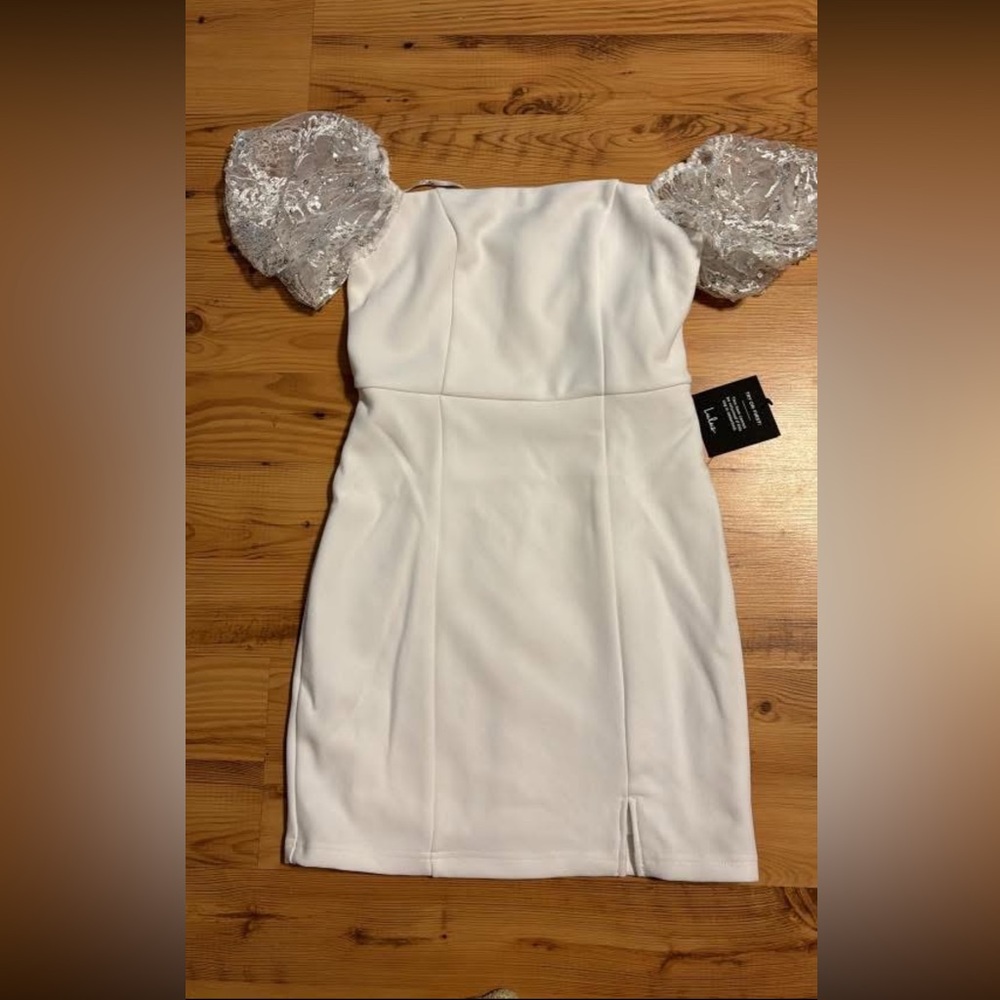 Lulu's White Mini Dress with Lace Sleeves - Picture 1 of 1